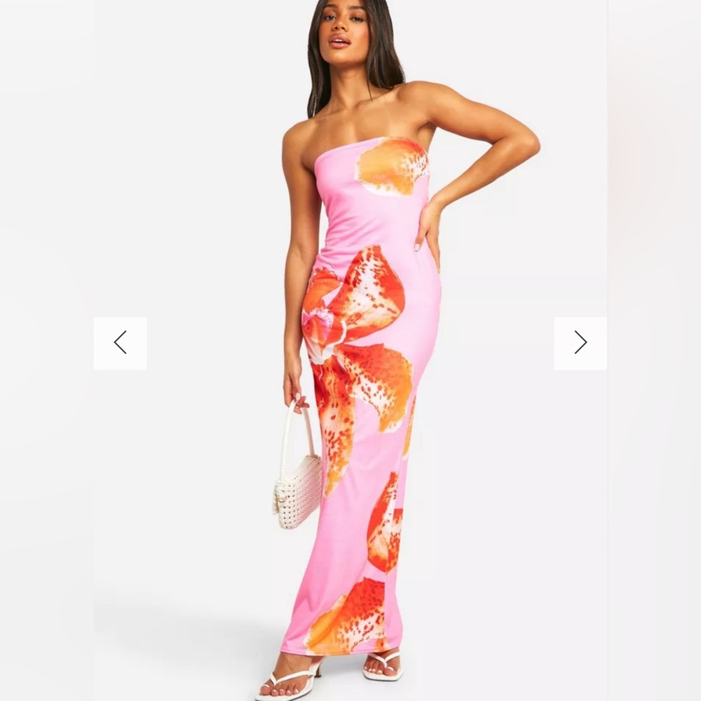 Boohoo Floral Bandeau Maxi Dress